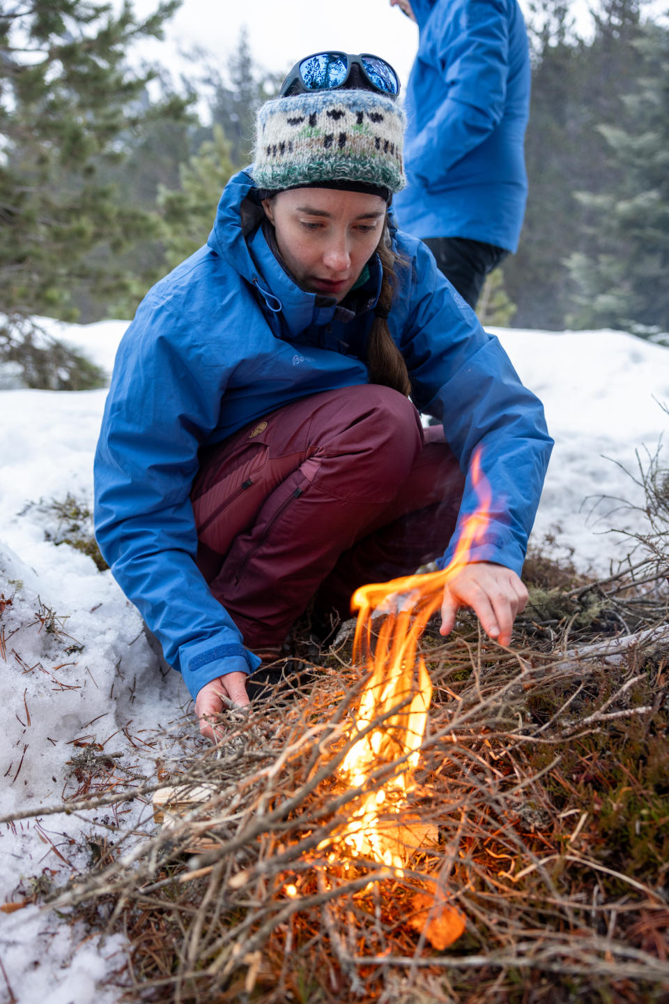 Rosemary Coogan during winter survival training in the snowy mountains of the Spanish Pyrenees as part of her basic astronaut training 