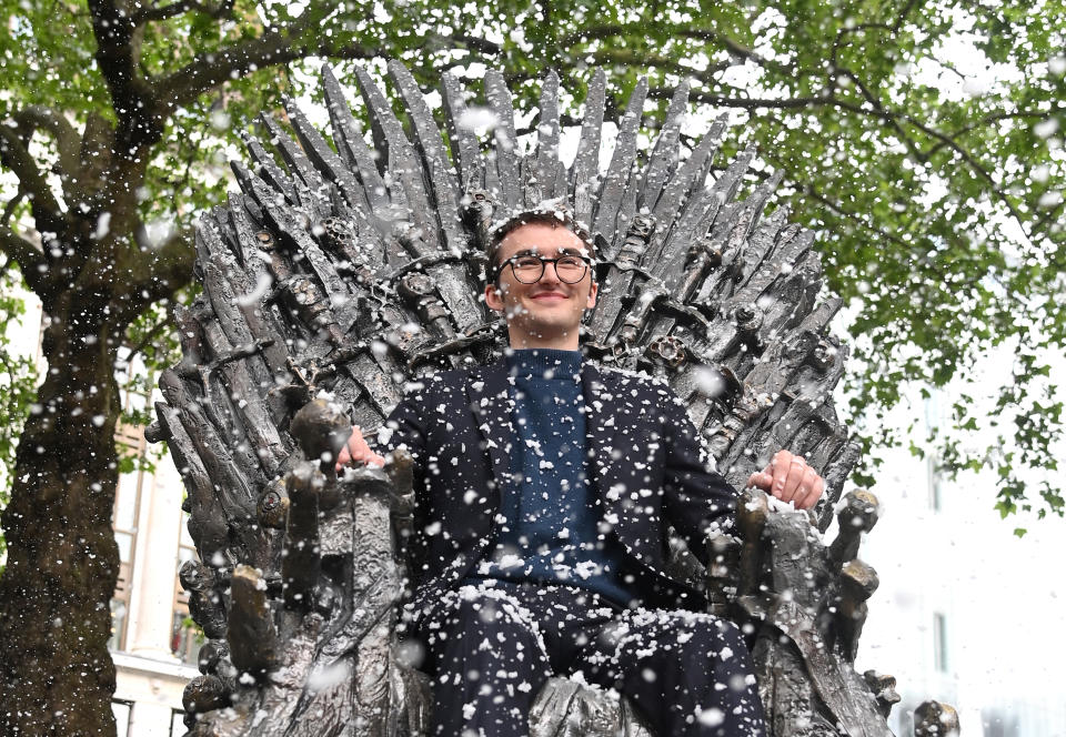 <p>LONDON, ENGLAND - JUNE 22:  Isaac Hempstead Wright attends the Game Of Thrones Iron Statue unveiling in Leicester Square on June 22, 2021 in London, England. The statue marks the tenth anniversary of Game of Thrones and is the 10th statue unveiled as part of Leicester Square's "Scenes in the Square". (Photo by Karwai Tang/WireImage)</p>
