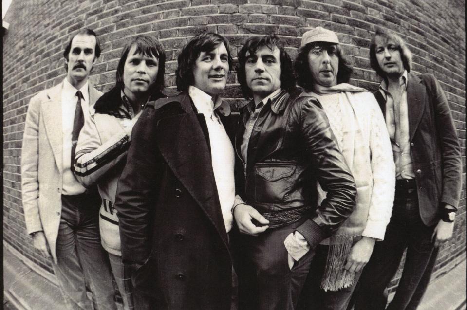 Monty Pythons John Cleese, Terry Gilliam, Michael Pail, Terry Jones, Eric Idle, Graham Chapman, Los Angeles, May 16th, 1975. (Photo by Ben Martin/Getty Images)