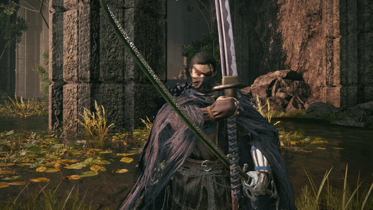  Elden Ring: Shadow of the Erdtree gameplay showing off the stats and location of Rakshasa's Great Katana, the best Great Katana in the DLC. 