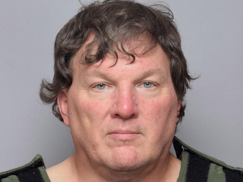 The mugshot of Rex Heuermann, the Long Island charged with murder in the deaths of three of the 11 victims in a long-unsolved string of killings known as the Gilgo Beach murders.