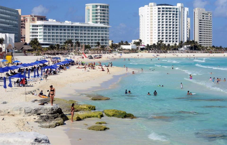 'Playa Gaviota Azul' also known as 'Playa Forum' recorded almost normal tourist activity, on March 23 in Cancún, Mexico.
