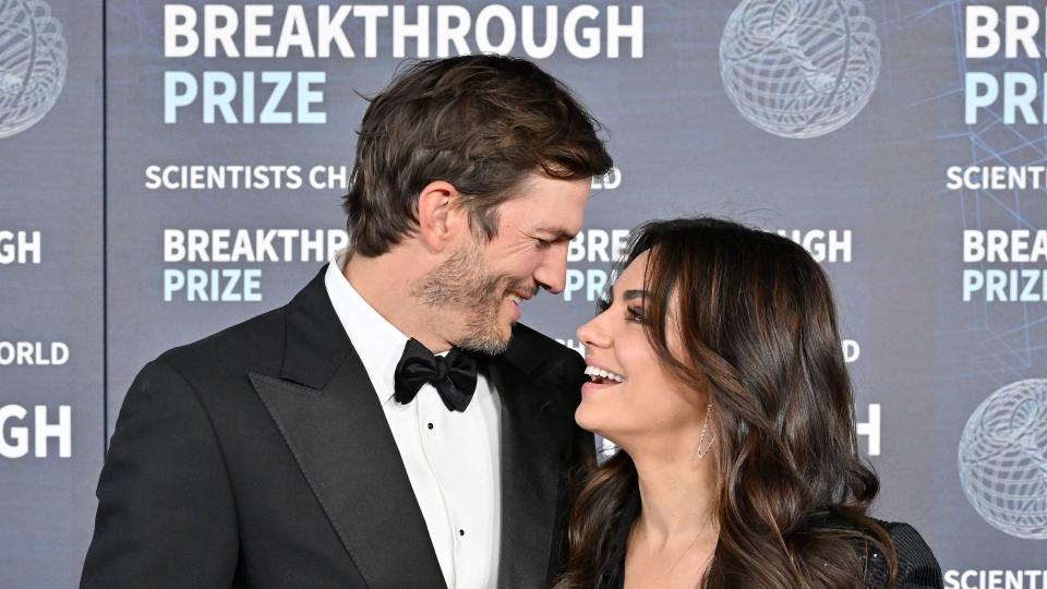 Ashton Kutcher and Mila Kunis attend the 9th Annual Breakthrough Prize Ceremony at Academy Museum of Motion Pictures on April 15, 2023 in Los Angeles, California