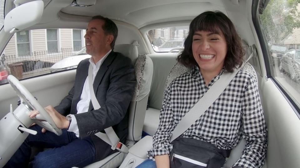 <p><strong>Episode 10: Untitled, with Melissa Villaseñor <br></strong>What in the world is a Nissan Figaro? Why, it is the adorable little car that Seinfeld drives in this episode. This right-hand drive car is tiny in every dimension, from its little engine, light weight, and small retractable top—but the Figaro was never sold in the U.S. His companion is <em>Saturday Night Live</em> star Melissa Villaseñor, who, just like the car, is small, funny, and cute.<br></p>