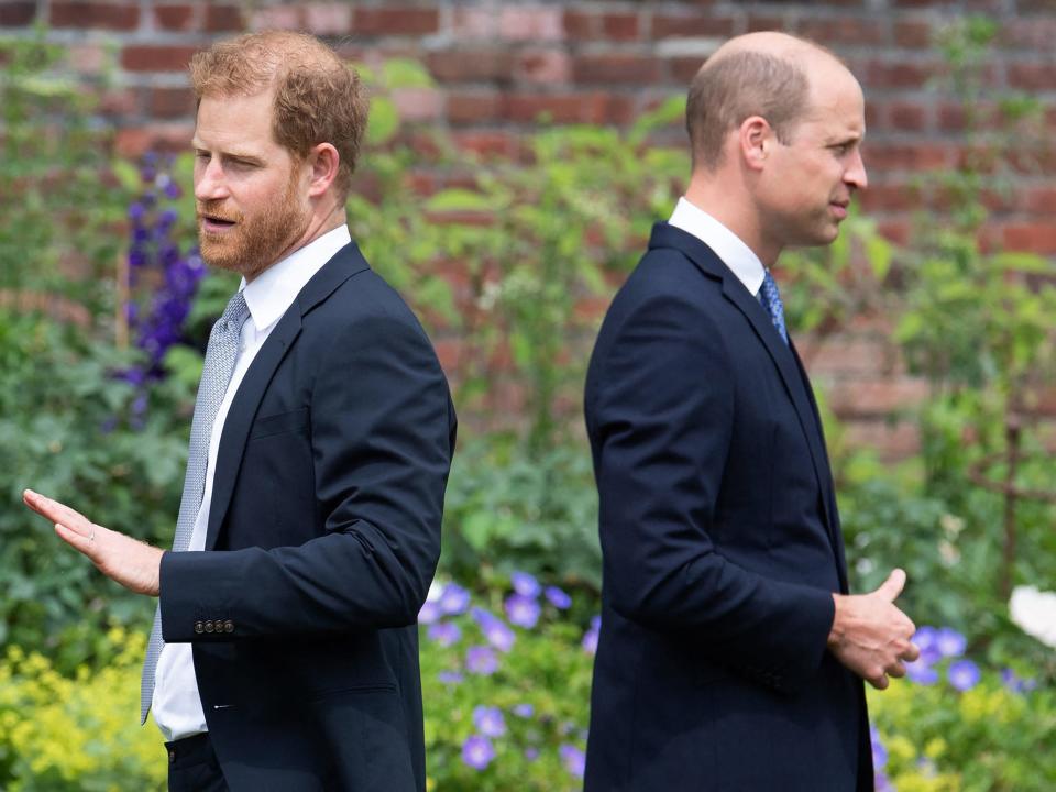 Prince Harry and Prince William at the unveiling of a statue of their mother, Princess Diana, in Kensington Palace, London on July 1, 2021.