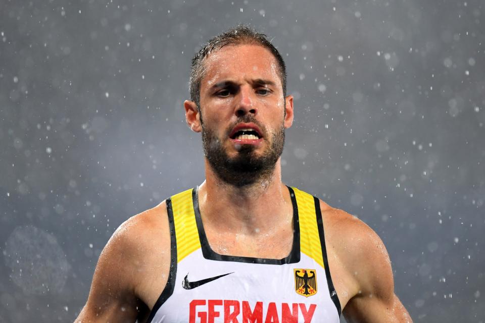 <p>Matthias Buhler of Germany reacts after the Men’s 110m Hurdles Round 1 – Heat 2 on Day 10 of the Rio 2016 Olympic Games at the Olympic Stadium on August 15, 2016 in Rio de Janeiro, Brazil. (Getty) </p>