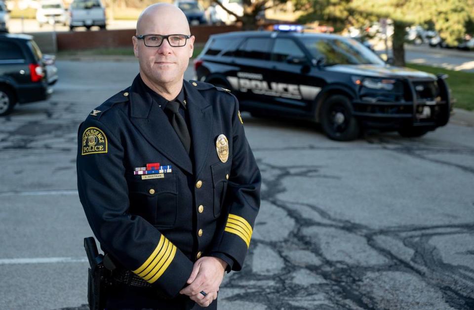 Adam Dustman, Independence police chief, poses for a portrait on Dec. 6. Dustman said he saw no reason for the department's pursuit policy to change. 