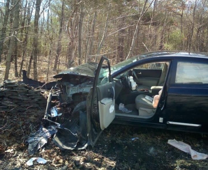 Woman crashed her car after discovering a spider. (Photo: Facebook)