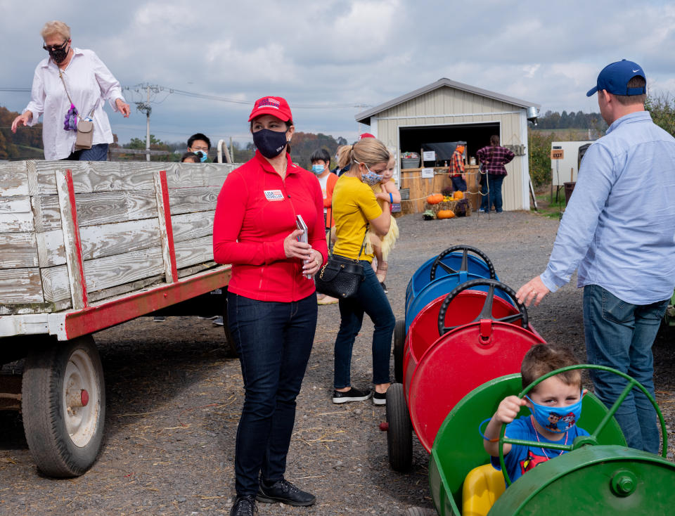 Republican nominee, Lisa Scheller, campaigning at Hausman's Fruit Farm in Allentown, Pa., on Oct. 24, 2020.<span class="copyright">Elizabeth Bick for TIME</span>