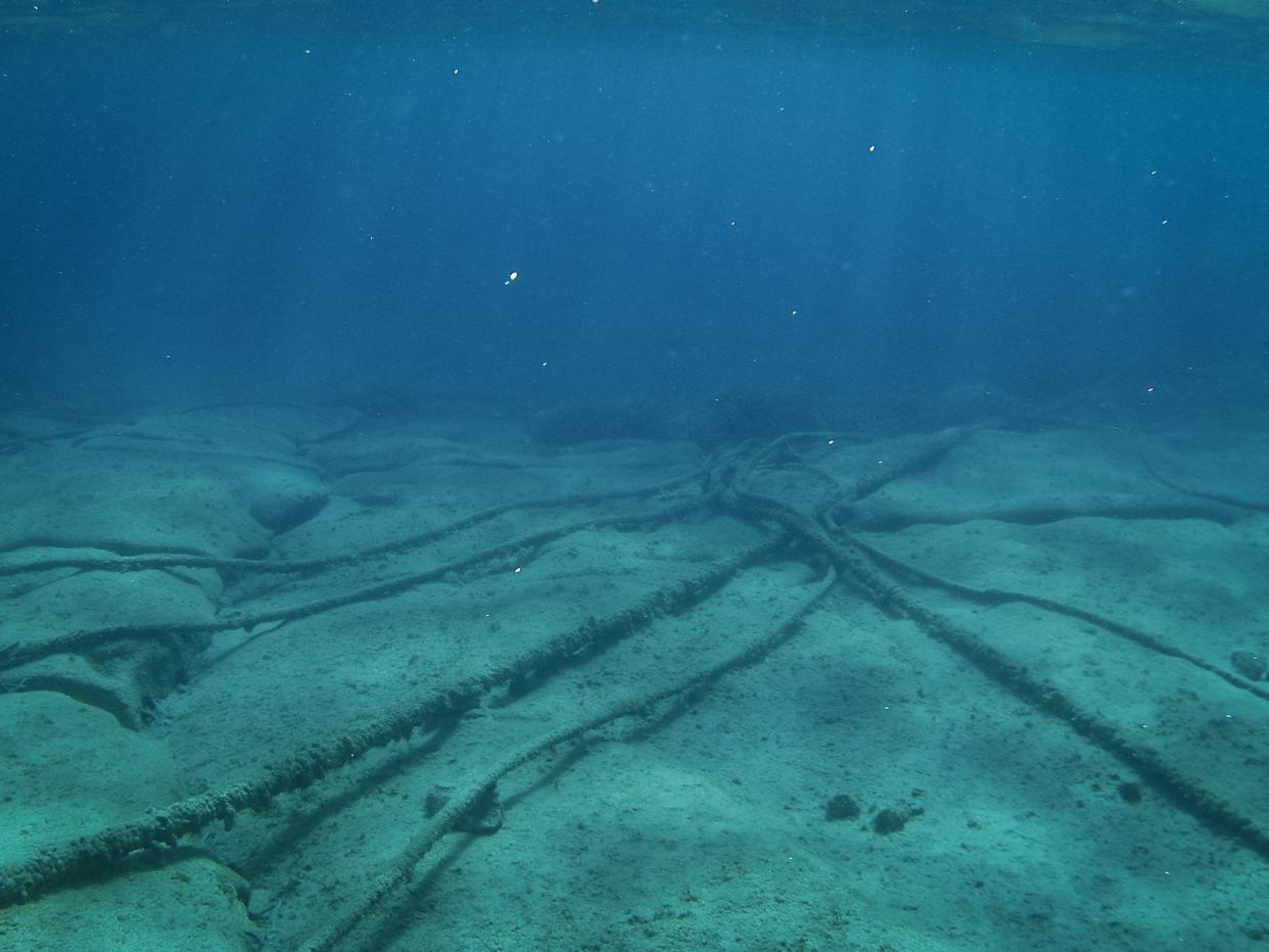 Fiber optic cables on the floor of the Mediterranean Sea.