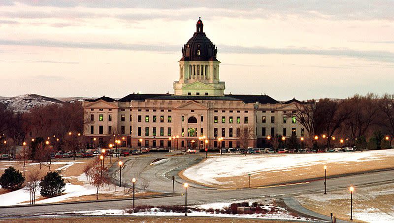 The South Dakota State Capitol Building stands quiet early Saturday morning, Jan. 16, 1999, in Pierre, S.D. South Dakota was ranked as the best state for high-paying entry-level jobs in a new study. (AP Photo/Doug Dreyer)