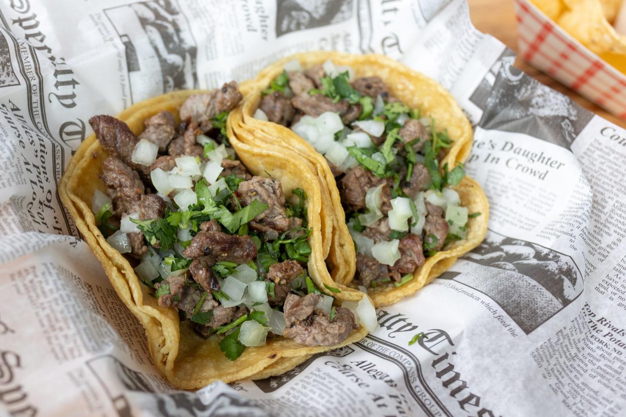 The new 3rd Street Market Hall Annex at American Family Field includes Kompali Tacos. These are the steak tacos.