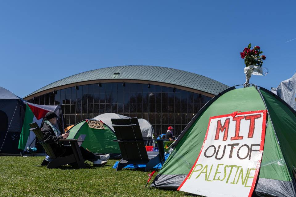 Pro-Palestinian demonstrators at an encampment at the Massachusetts Institute of Technology