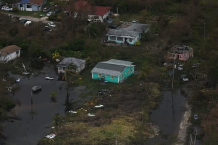 An aerial view shows the damage left in the wake of Hurricane Dorian in Freeport