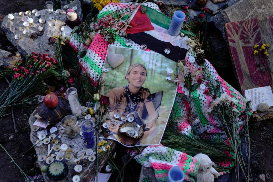 A makeshift memorial for environmental activist Manuel Terán