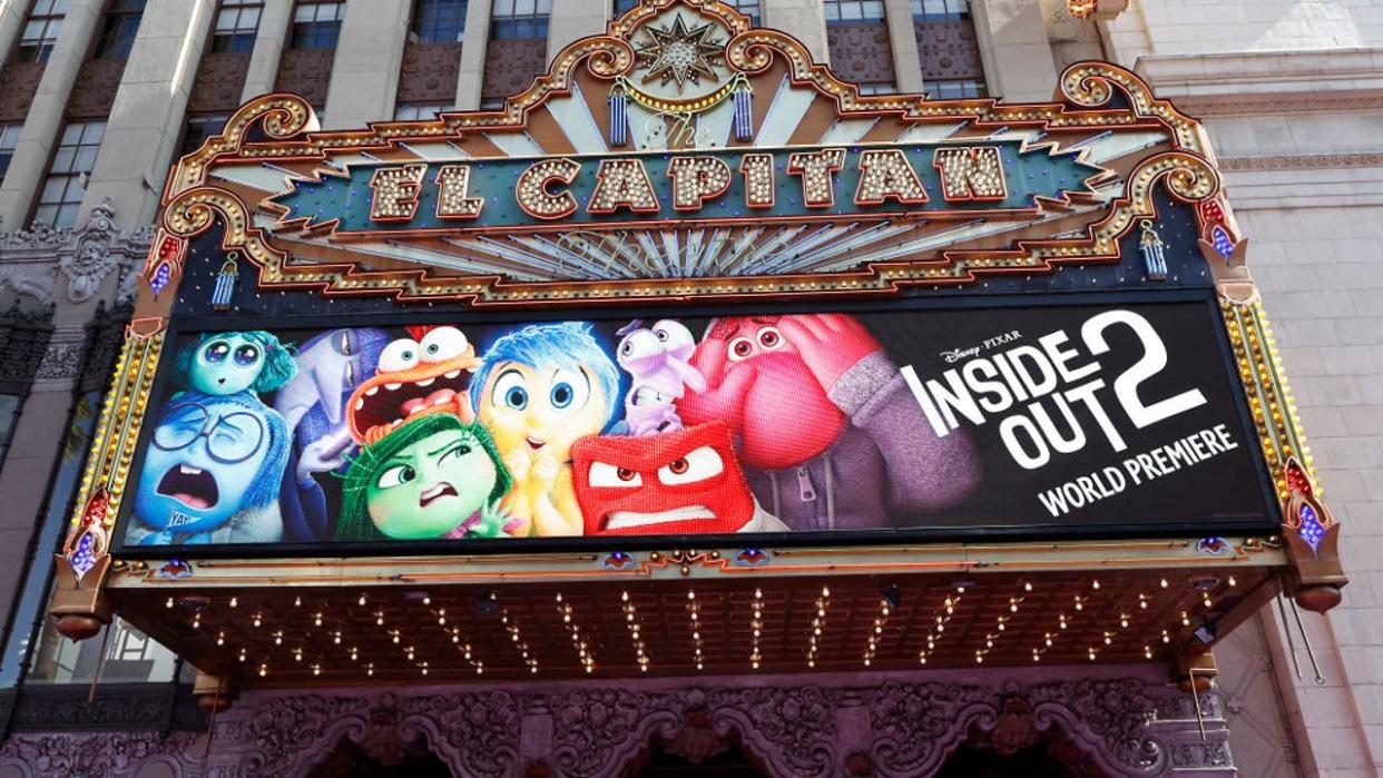 <div>View of the theatre marquis at the world premiere of Pixar's "Inside Out 2" at El Capitan Theatre in Los Angeles, California on June 10, 2024. (Photo by Michael Tran / AFP) (Photo by MICHAEL TRAN/AFP via Getty Images)</div>