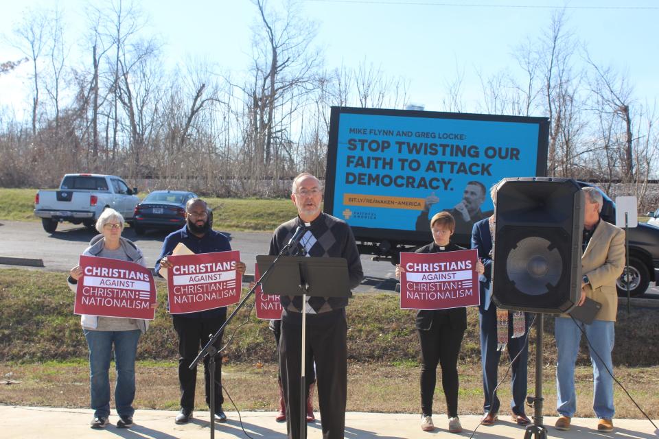 Six faith leaders from the Nashville region denounced the ReAwaken America Tour and Christian nationalism at a news conference Friday morning at St. John’s Lutheran church in Donelson.