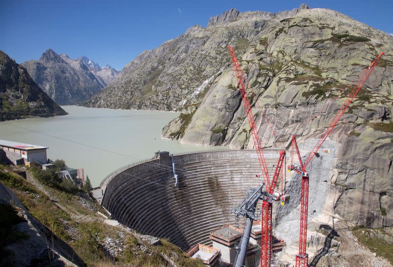 General view shows the construction site of the Spitallamm replacement dam near Guttannen