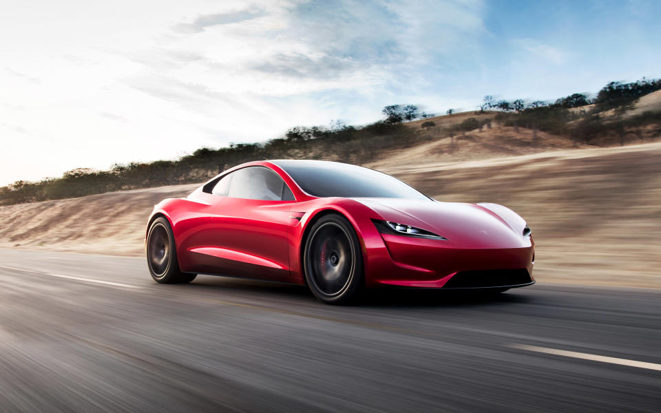 A red Tesla Roadster.