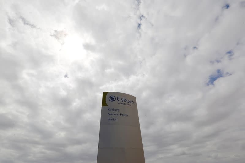 FILE PHOTO: The logo of state power utility Eskom is seen outside Cape Town's Koeberg nuclear power plant