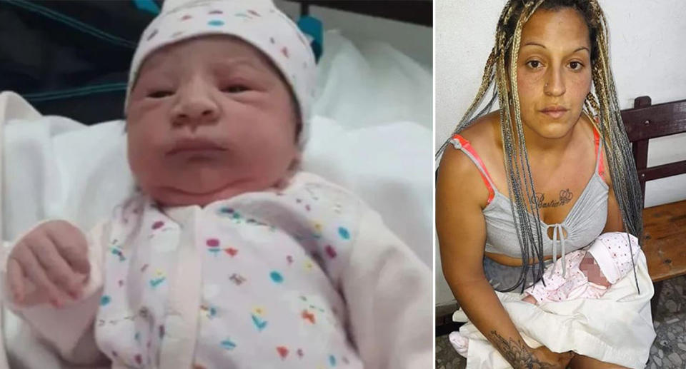 Picture shows Erika Castano,  27, with Aylin Isabella Sandoval, undated. The newborn baby  was stolen from a hospital,    and recovered several hours  later, in Lomas de Zamora, Argentina, on Wednesday, Dec. 14, 2022. (Newsflash/Australscope)