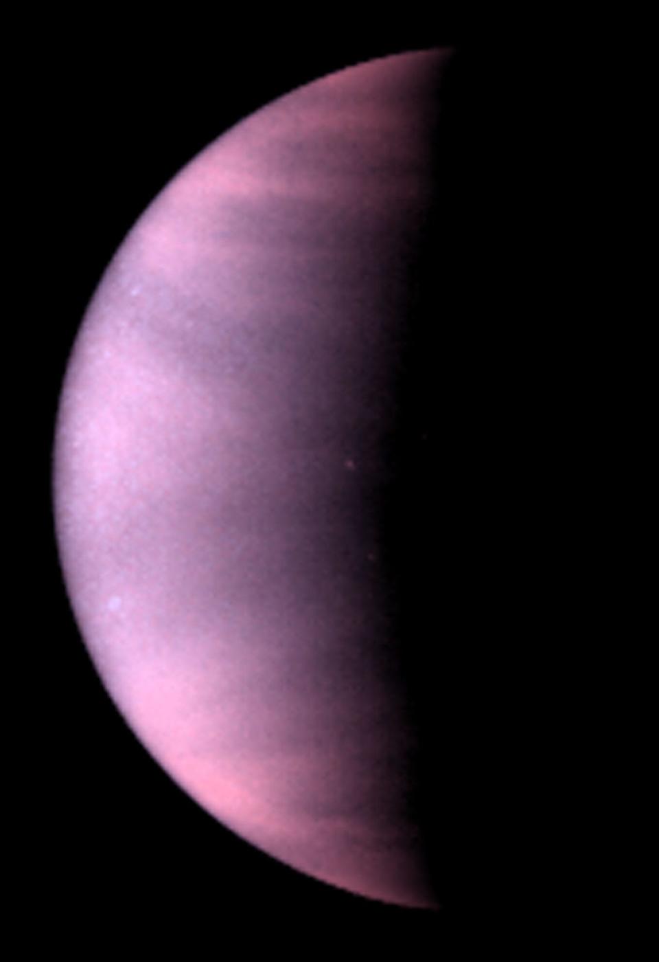 This is a NASA/ESA Hubble Space Telescope ultraviolet-light image of the planet Venus, taken on Jan. 24 1995, when Venus was at a distance of 70.6 million miles from Earth. Venus is covered with clouds made of sulfuric acid, rather than the water-vapor clouds found on Earth. These clouds permanently shroud Venus’ volcanic surface, which has been radar mapped by spacecraft and from Earth-based telescope.