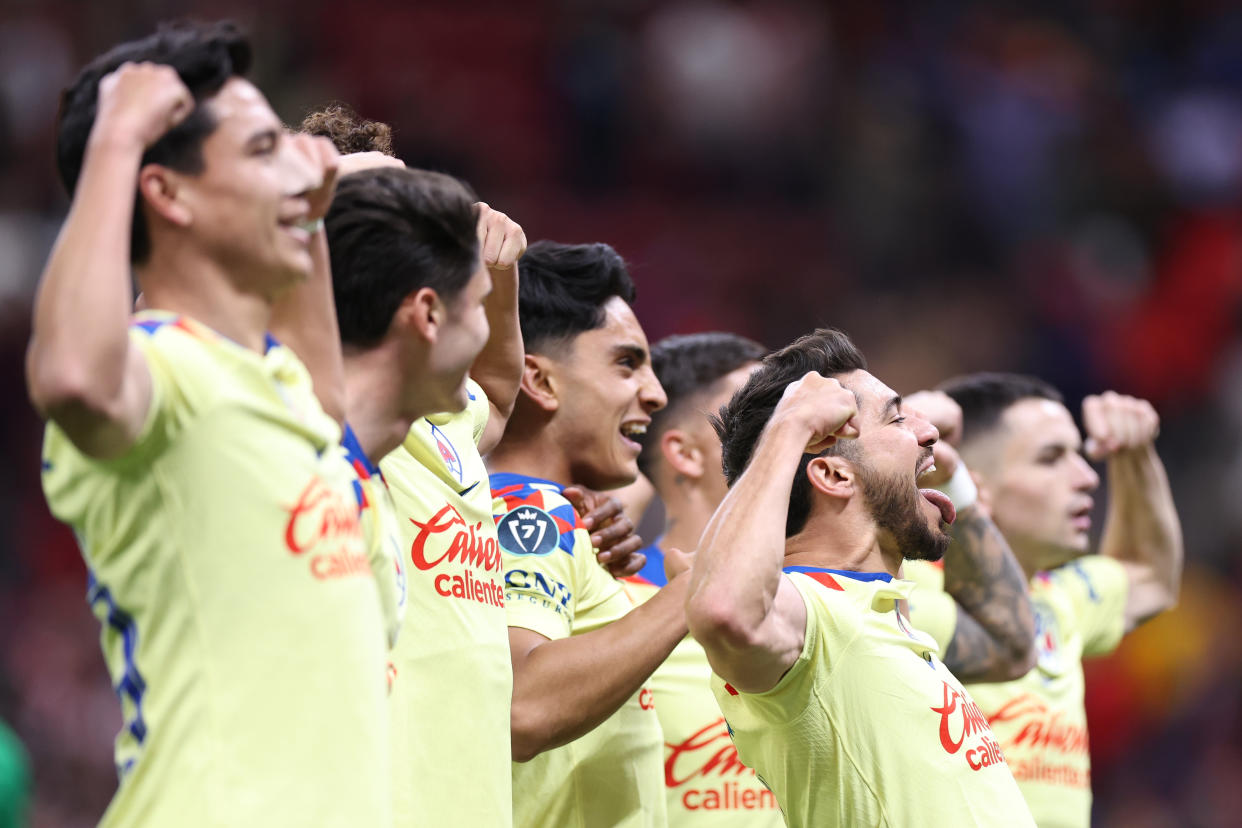 América festejando el tercer gol a Chivas en el Estadio Akron, Octavos de Final de Concachampions. (Simon Barber/Getty Images)