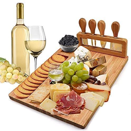 10) Unique Bamboo Cheese Board and Knife Set Serving Tray