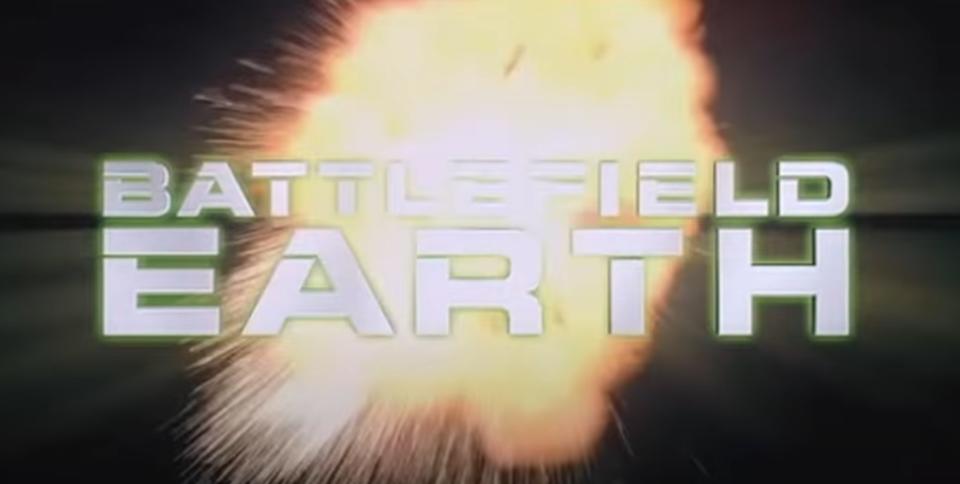 The title card for "Battlefield Earth" with an explosion behind it