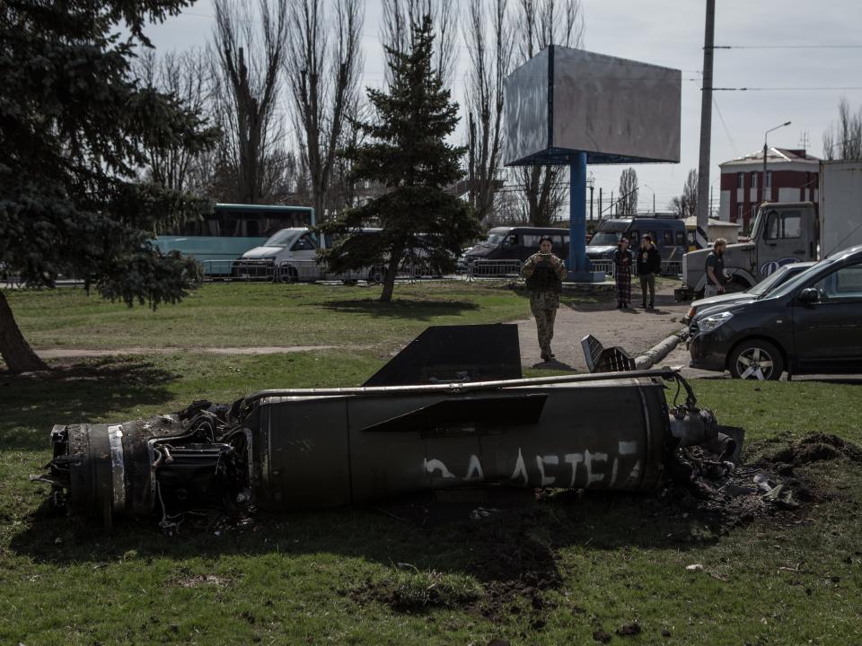 Missile which was thrown by Russia is seen as over 30 people were killed and more than 100 injured in a Russian attack on a railway station in eastern Ukraine on April 8, 2022.