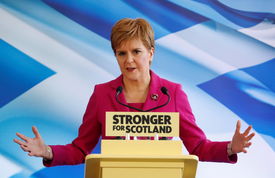 Scotland's First Minister Nicola Sturgeon speaks during the SNP general election campaign launch in Edinburgh, Scotland, Britain November 8, 2019. REUTERS/Russell Cheyne