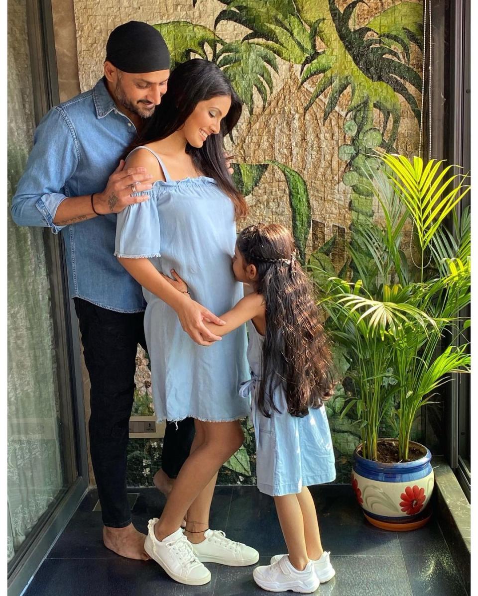 Geeta Basra, Harbhajan Singh and Hinaya