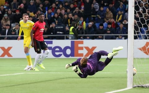 Shomko sees his shot hit the back of the net - Credit: Reuters