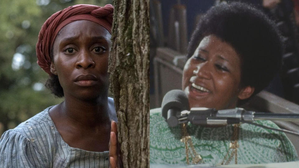 Cynthia Erivo in 'Harriet' and Aretha Franklin in 'Amazing Grace'. (Credit: Focus Features/Neon)