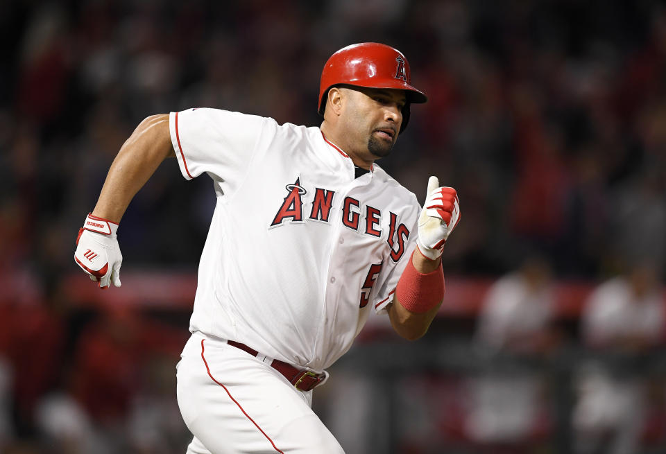 Los Angeles Angels’ first baseman Albert Pujols reached 3,000 career hits on Friday. (AP)