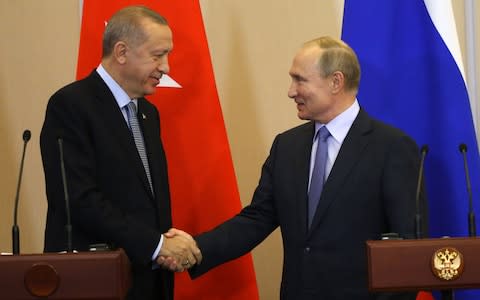 Russian President Vladimir Putin receives Turkish President Recep Tayyip Erdogan in Sochi - Credit: Getty