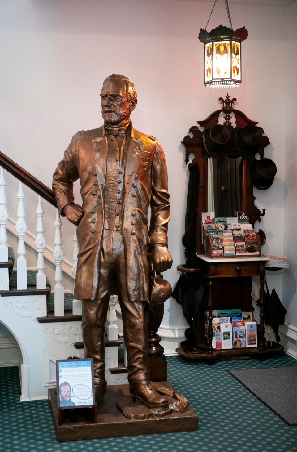 A seven foot tall statue of General William Tecumseh Sherman stands inside of the Sherman Museum on April 12, 2023 in Lancaster, Ohio. The statue only weighs 100 pounds and can be transported easily.