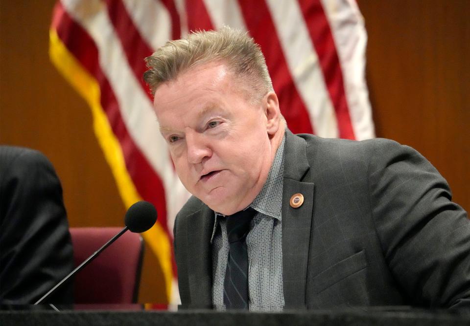 Sen. Anthony Kern during a Senate judiciary hearing Feb. 1, 2024, where a bill banning brass knuckles is being proposed.