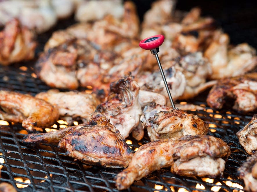 grilled chicken with meat thermometer