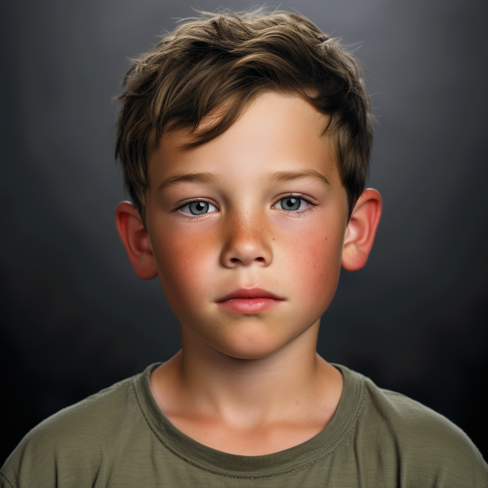 Close-up portrait of a young boy looking at the camera