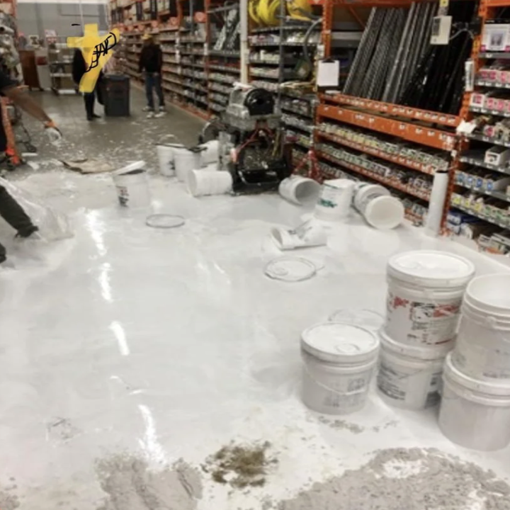 A large spill of paint in a Home Depot