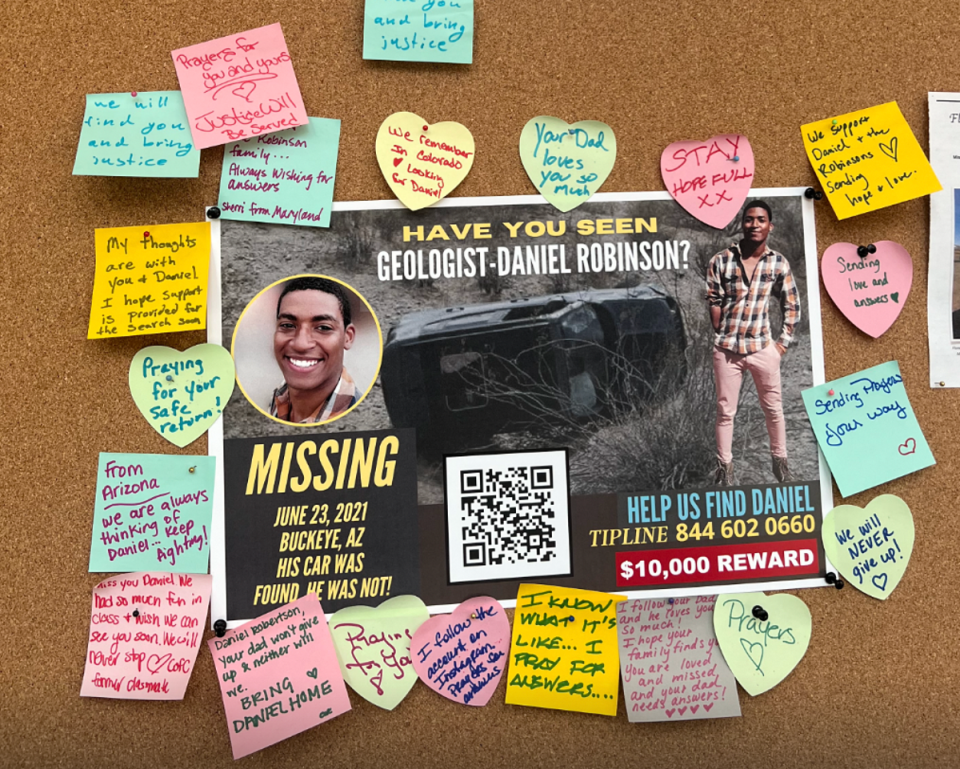 Daniel Robinson was featured on the “Missing” wall at CrimeCon 2023 (Andrea Cavallier for The Independent)