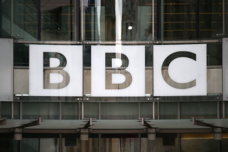 A BBC sign is displayed outside Broadcasting House in London