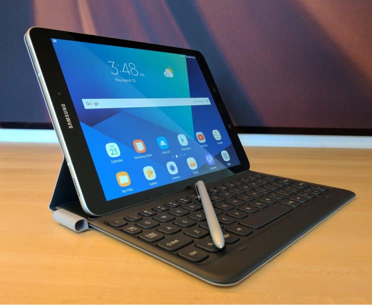 Samsung Galaxy Tab S3 with keyboard and stylus.