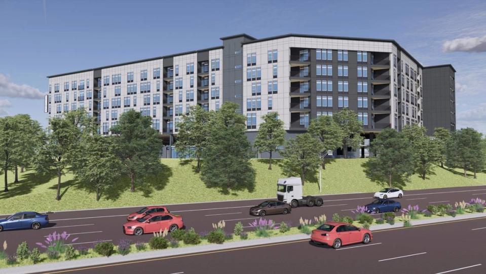 A rendering of 7-story apartment complex currently under construction at 121 Kindley St.