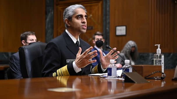 PHOTO: Surgeon General Vivek Murthy testifies before the Senate Finance Committee on youth mental health on Capitol Hill, Feb. 8, 2022. (Mandel Ngan/AFP via Getty Images)