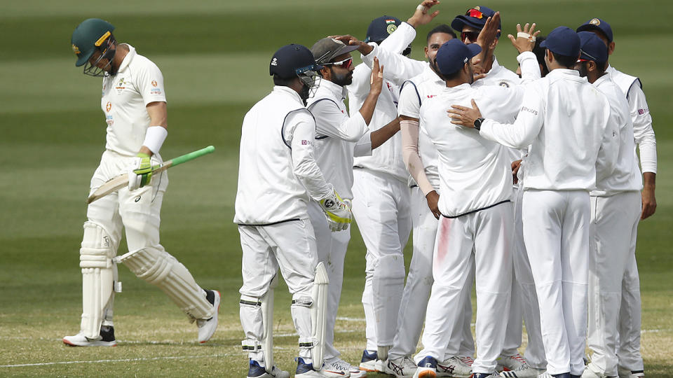 Tim Paine leaves the field after being dismissed by Ravindra Jadeja during day three of the Second Test match. (Photo by Daniel Pockett - CA/Cricket Australia via Getty Images)