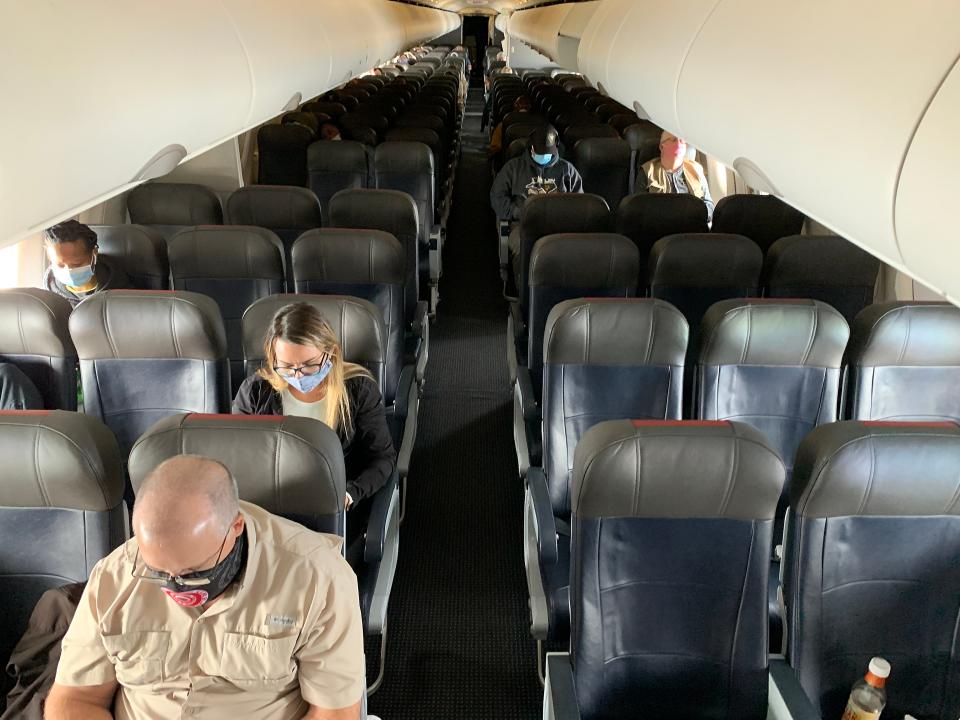 Many seats aboard an American Airlines flight from New Orleans to Charlotte, N.C., on May 15, 2020, were empty. No more. Going into the summer travel season this year, many flights are full.