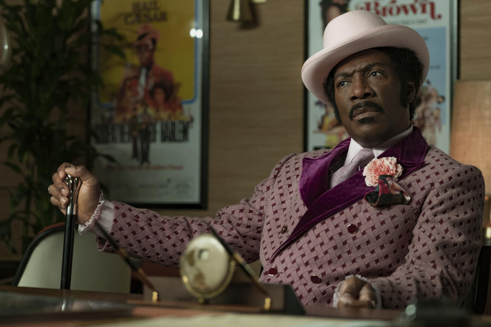 This image released by Netflix shows Eddie Murphy in a scene from "Dolemite Is My Name." Netflix garnered the most NAACP Image Award nominations with 42 including for Ava Duvernay’s limited series “Whey They See Us” and the Eddie Murphy-led film “Dolemite is My Name.” (François Duhamel/Netflix via AP)