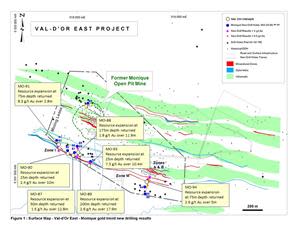 Surface Map – Monique Gold Trend new drilling